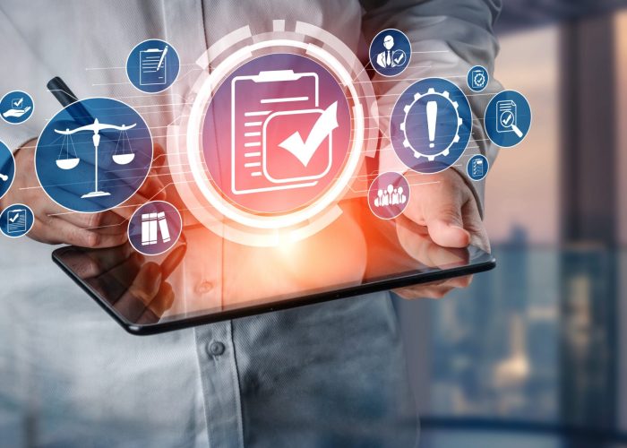 Compliance rule law and regulation graphic interface for business quality policy planning to meet international standard.